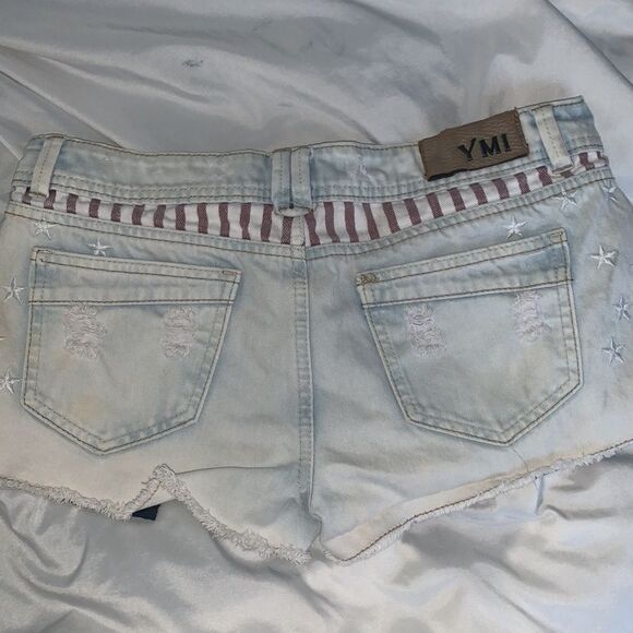 Ymi Patriotic Cut Offs Exposed Pockets Stars & Stripes Sz 7 - Picture 2 of 4